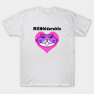 MEOWdorable - PURRty Purple Kitty Face on a Pink Heart T-Shirt